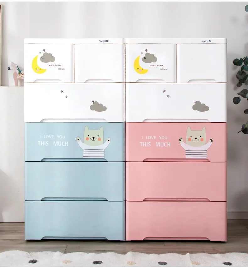 Popular Household 5 layers Storage 40cm Cabinet with Clothesline pole Plastic Home Lockable Drawers