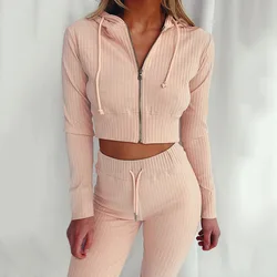 High quality women tracksuit custom logo slim fit sexy hoodie set new zipper sportswear