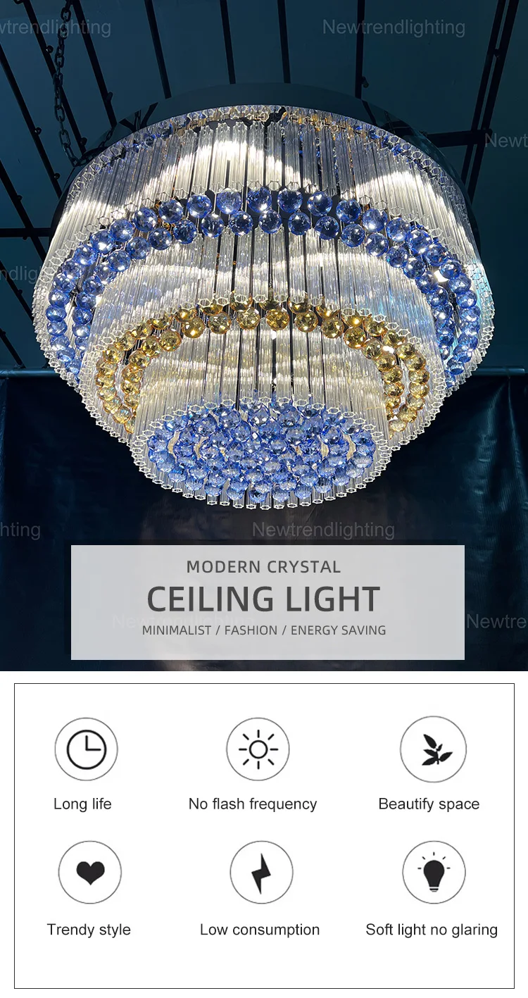 CPL-251 Custom Indoor Hotel Lobby Villa Decoration Fixtures Luxury Crystal Chandelier Ceiling Lamp factory