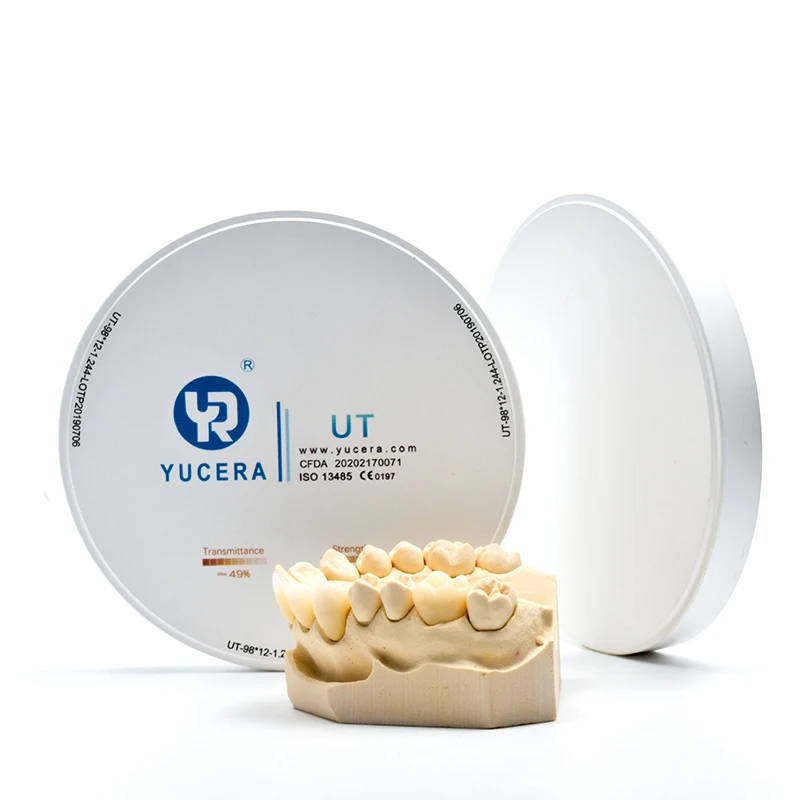 Dental CAD/CAM Zirconia Disc - 49% Light Transmission, 98mm, UT White Shade for Natural-Looking Crowns