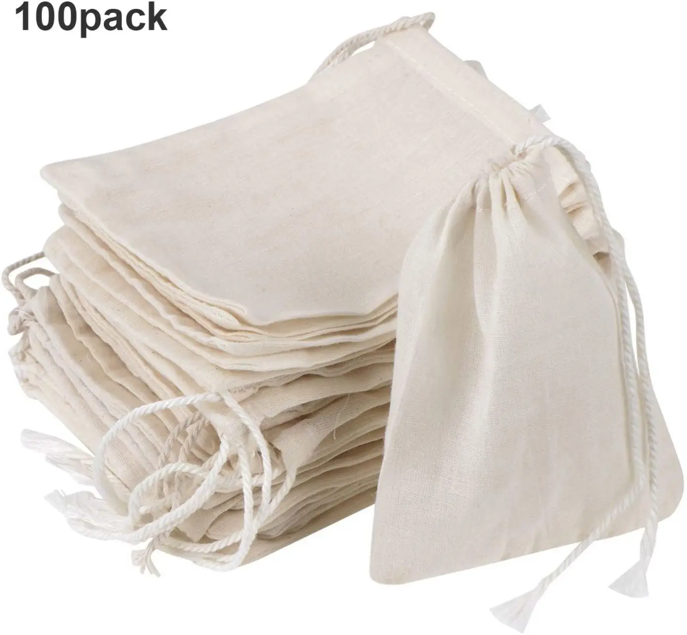 Reusable organic cotton muslin bath tea bags with drawstring