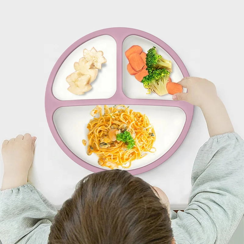 Wellfine Bpa Free Suction Silicone Baby Divided Plate for Kids Children's Breast Dinner Toddlers Food Feeding Set Silicon Plates