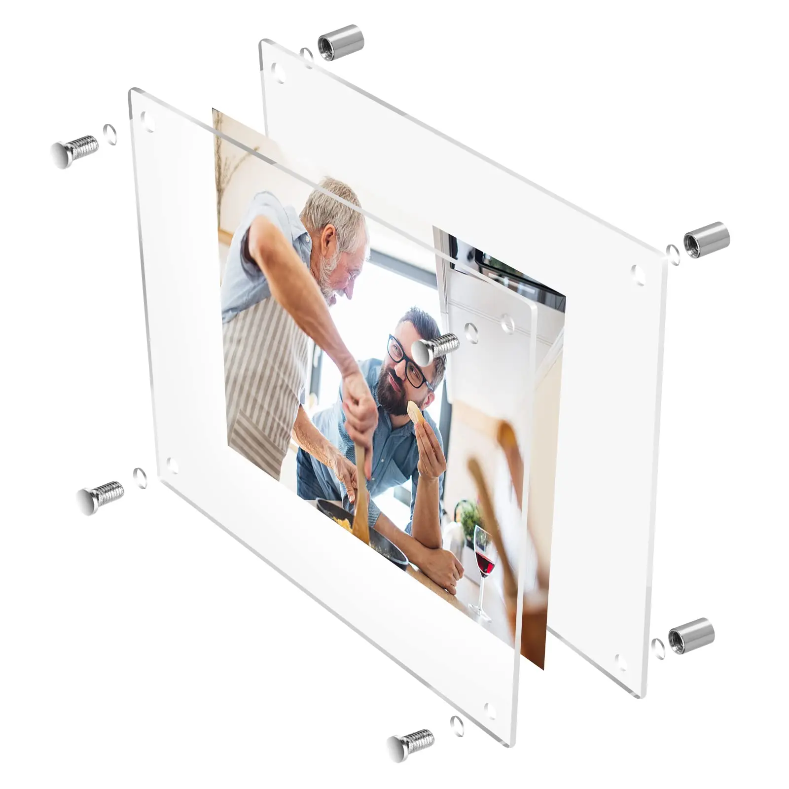 product 1114inch double panel wall mount hanging floating frameless clear acrylic picture frame for degree certificate photo frames-3