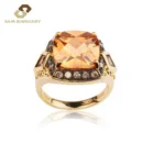 Citrine Engagement Luxury Men's Anillos Cushion Cut Yellow Citrine Zircon Halo Brown Zircon Gold Vemeil Engagement Ring