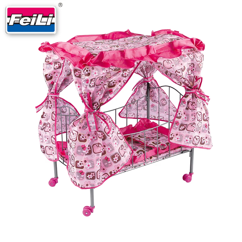 Fei Li metal baby doll cribs and beds with rotate wheels iron doll bed metal doll bed