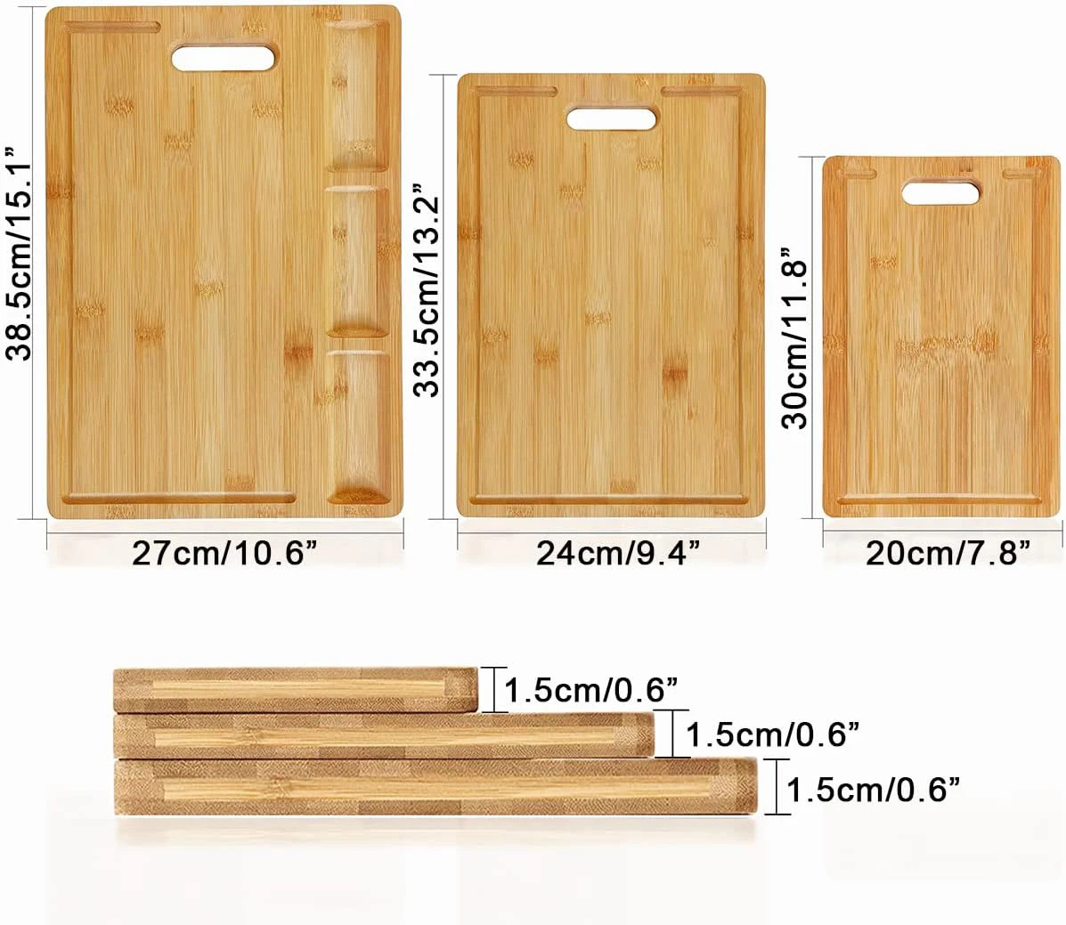 product 3 piece set chopping board serving tray bamboo cutting board with handle for kitchen-1
