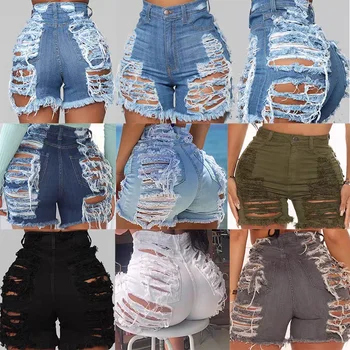 2023 New Arrivals Lace Splicing Distressed Short Jeans Casual Women Mid Waist Denim Shorts