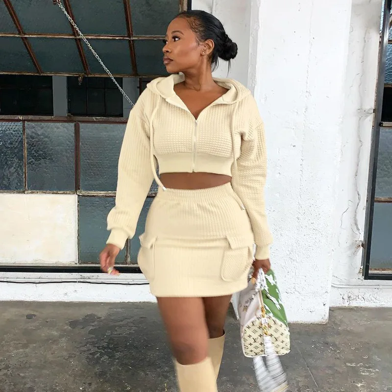 Casual Two Piece Skirt Set Hoodie Set 