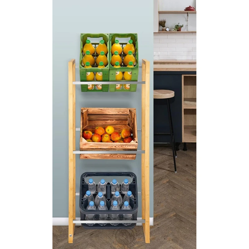 Wooden Drinks Crate Rack 3 Boxes Black Bars Solid Drinks Crate Holder Drinks Shelf Store Kitchen