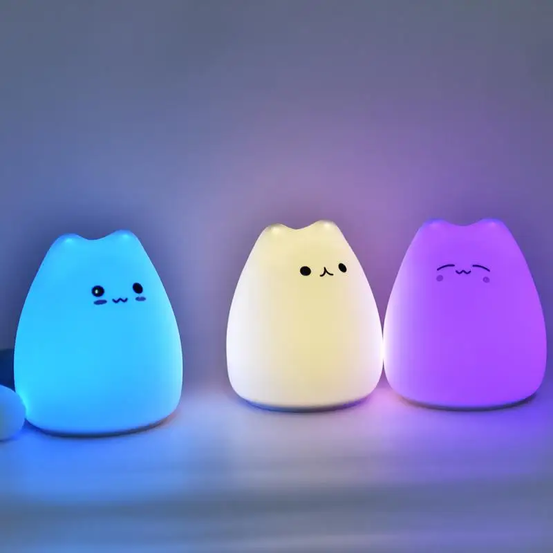 Cat Silicone LED Touch Sensor Light Cute Night Lamp Children Bedroom Lamp Gifts 