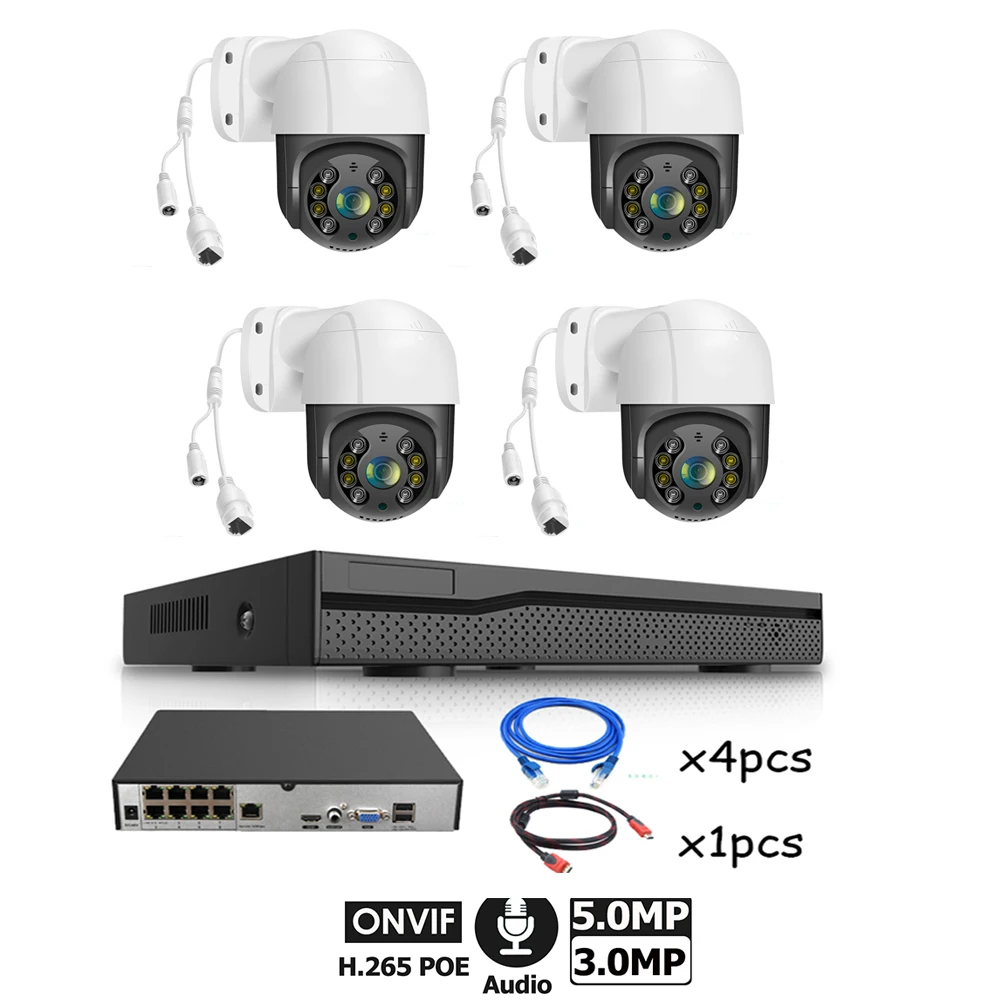 8 Megapixel 4k Poe Ptz Ip Camera 4 Channel Cctv Nvr Kit With 4pcs Ptz