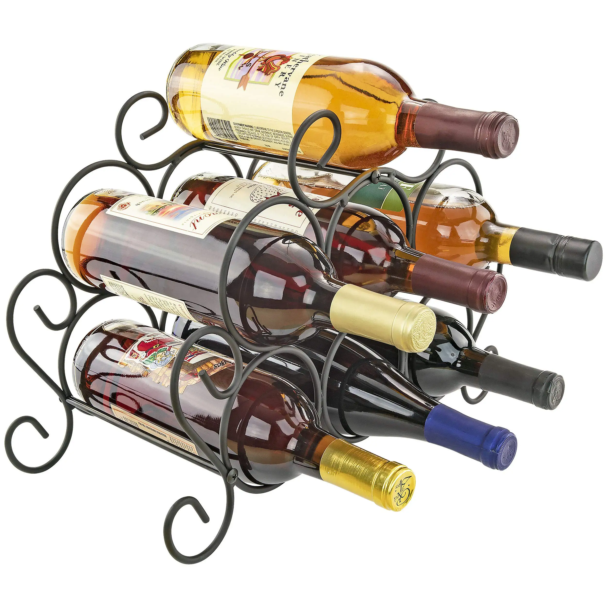 7-bottle Minuet Free Standing Wine Rack W/scroll Design For Kitchen Organization Of Wine Spirit Bottles