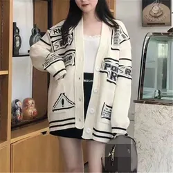 Knitted Cardigans Sweater Women Patch Sweater Single-breasted Casual Streetwear Jumpers
