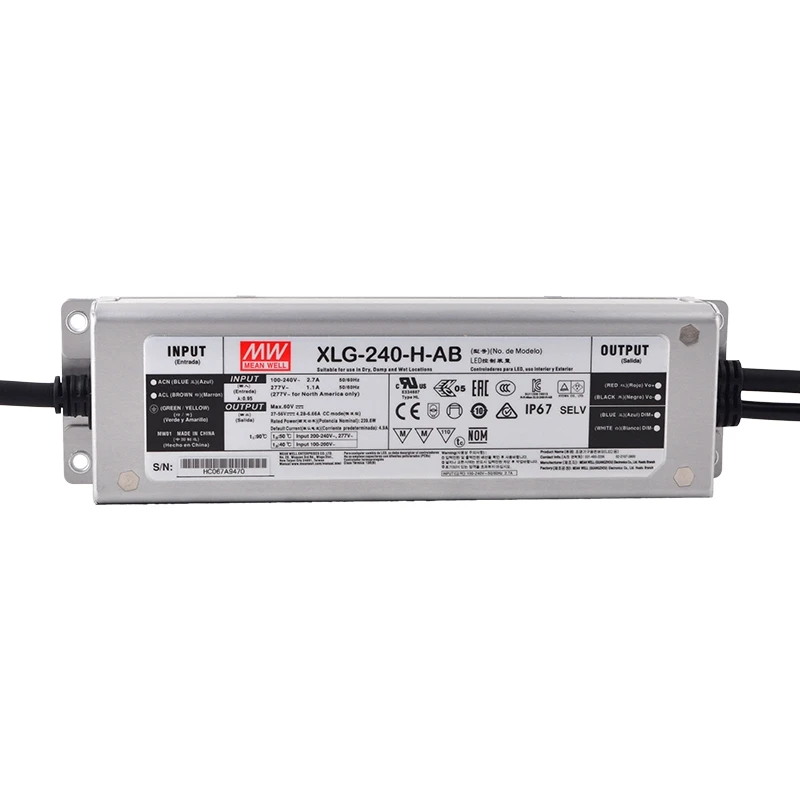Meanwell IP67  XLG-240-H-AB 240W 4900mA 27-56V Constant Power LED Driver Switching Power Supply