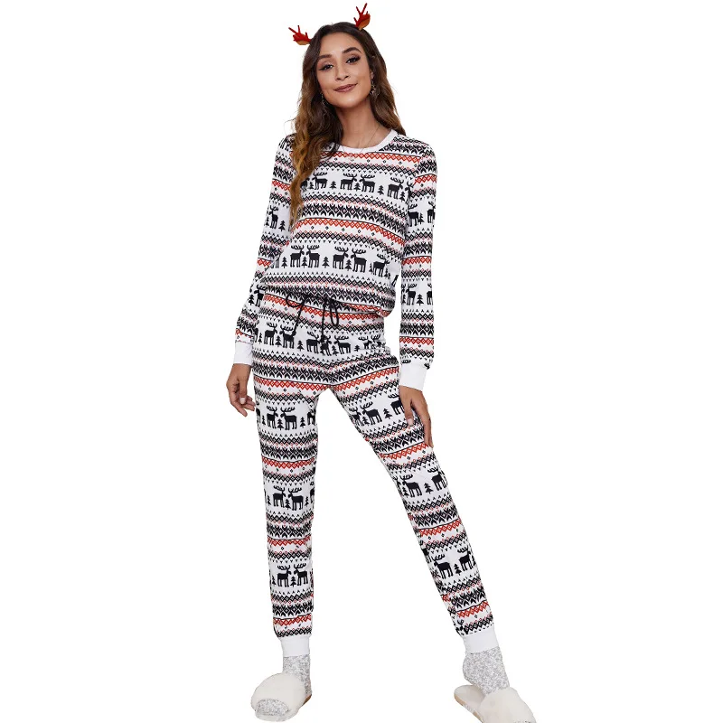 Christmas Home Reindeer Night Clothes Sleepwear Women Casual Loungewear Pajamas Sets