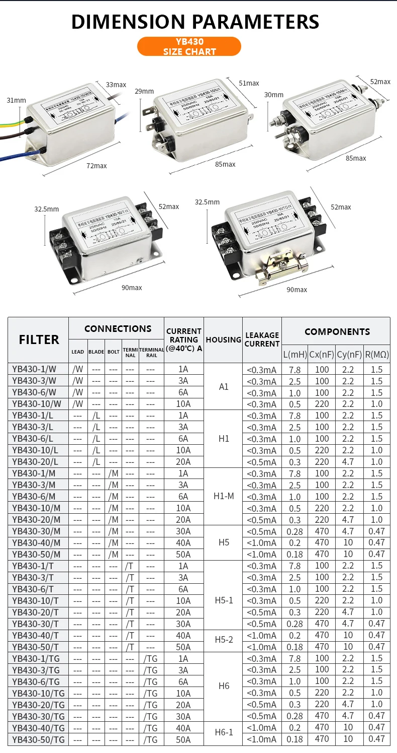 Single-Phase Two-Section Compact 250V 1A-50A EMI EMC Power Filter LV Products factory