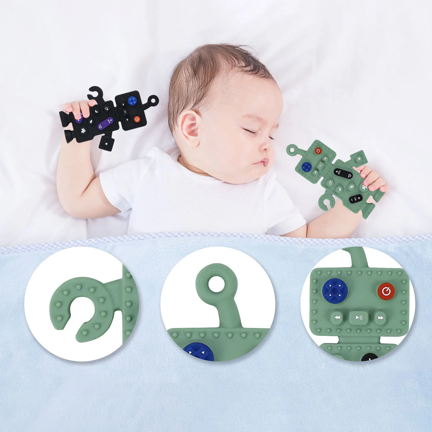 OEM ODM New Silicone Remote Control Teether Baby Wholesale Food Grade Teething Toy Customized Robot Baby Teether