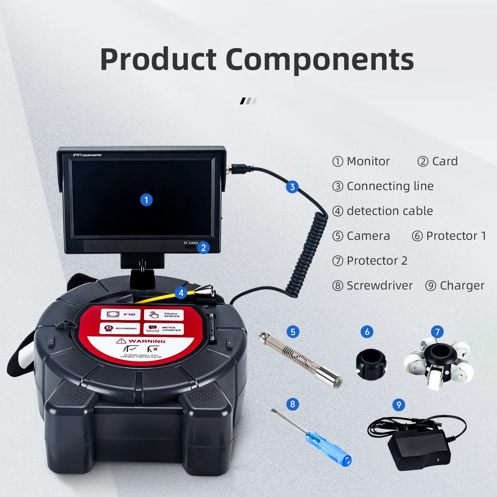 Sewer Camera 512Hz Locator&Sonde Self-leveling Meter Count 9inch HD Screen Factory Wholesale Industrial Pipe Camera Video Recording Endoscope supplier
