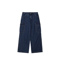 INFLATION Blue Big Pocket Button Denim Pants Jeans Men Straight fashion casual Carpenter Jeans