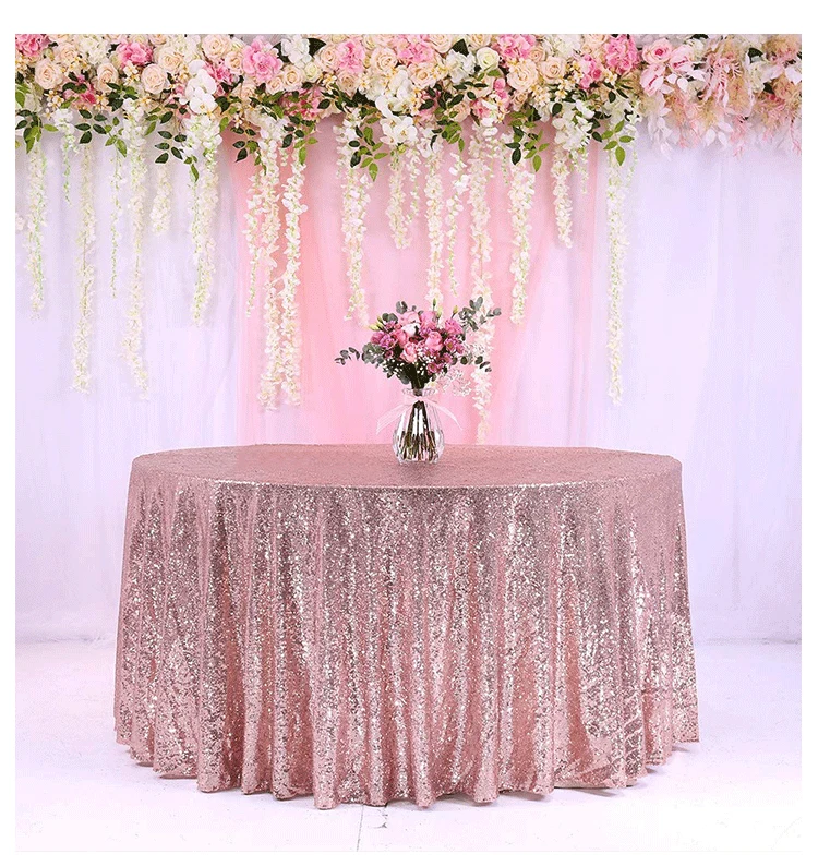 Glitter Sequin Round Table Cloth Cover Rose Gold Silver Wedding Banquet Party 