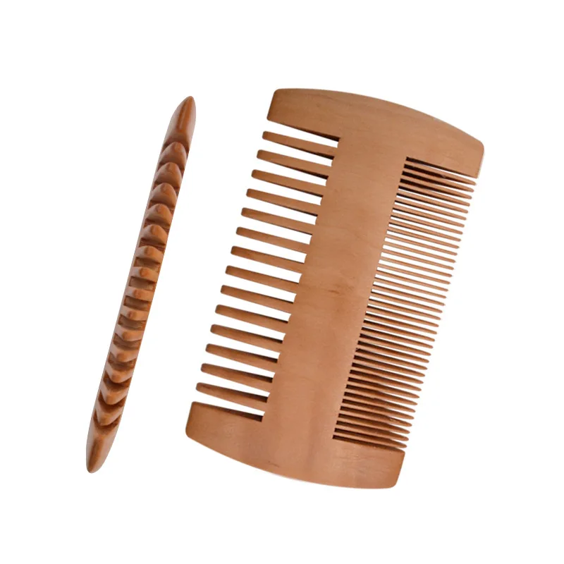 Custom logo natural hair styling tool gift wide fine tooth pocket beard double sided comb portable pear wood beard comb