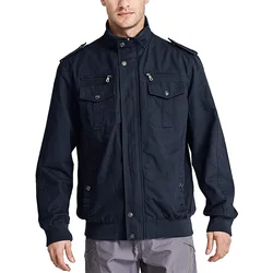 Men's Windbreaker Jackets with Multi Pockets Zip Front Stand Collar Bomber Pilot Jackets Outdoor Cargo Coats