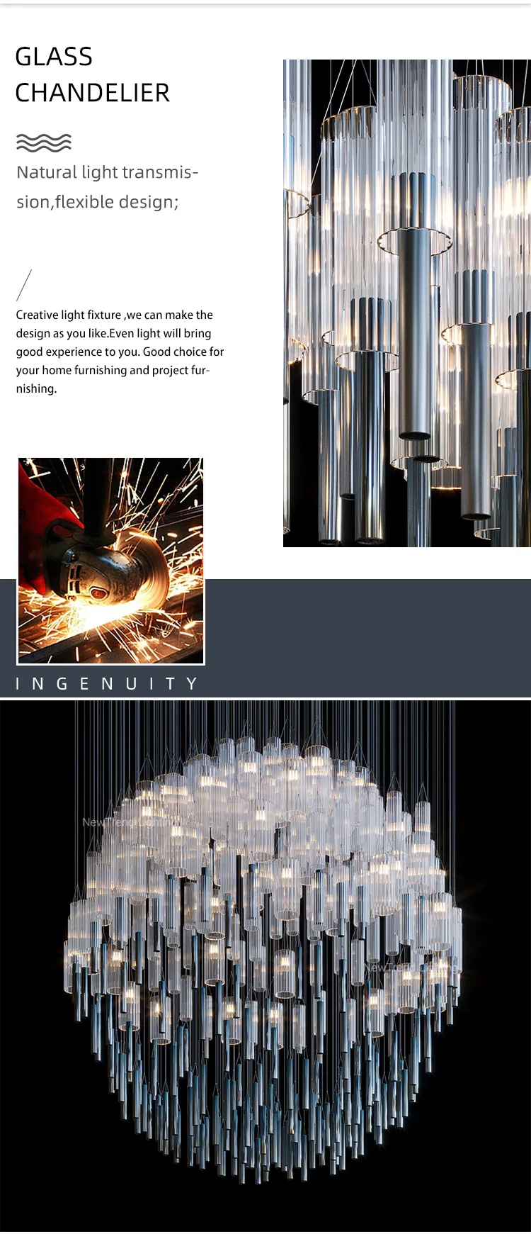 CPL-377 Modern Design Indoor Decoration Hall Hotel Lobby Staircase Bespoke Glass LED Chandelier manufacture