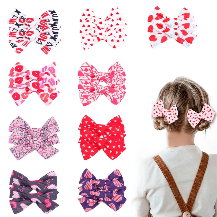 2pcs/pair Sweet Hearts Bowknot Hair Clips Handmade Bows Hairpin Hair Grips For Kids Girls