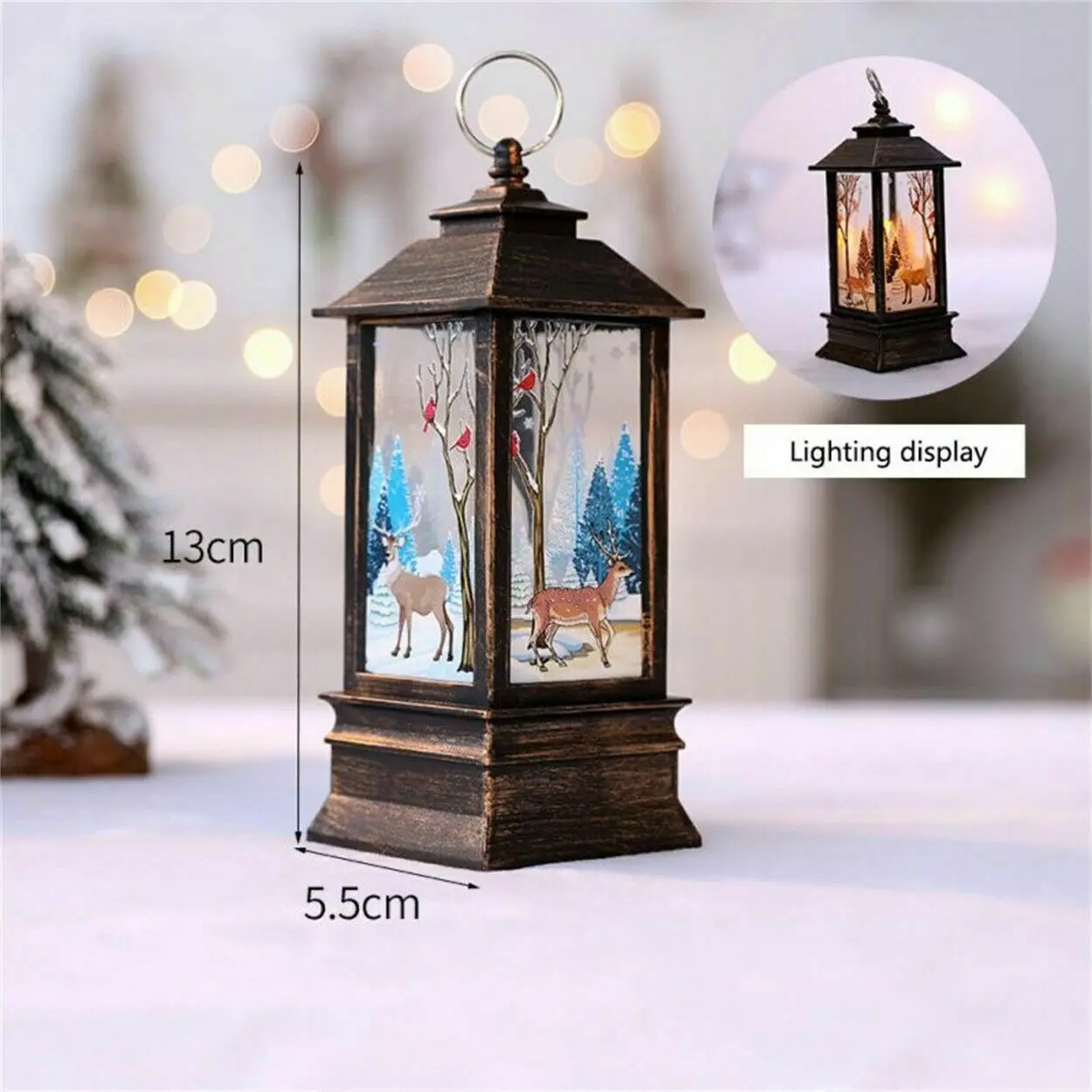 Christmas Snow Lantern Battery Operated LED Light Water Glittering Santa Snowman Hanging Night Lamp Holiday Home Ornament