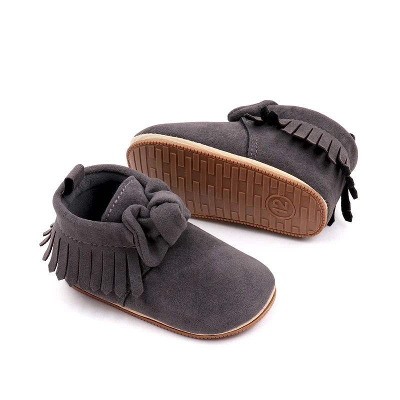 New Arrival Solid Color Fur Top Fringe Bow Soft Soled Baby Toddler Shoes for Girls supplier