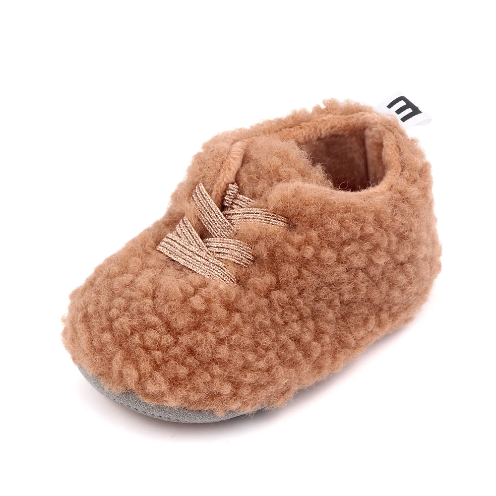 Autumn and Winter Solid Color Plush Elastic Set Feet Warm and Comfortable Baby Walking Cotton Shoes factory