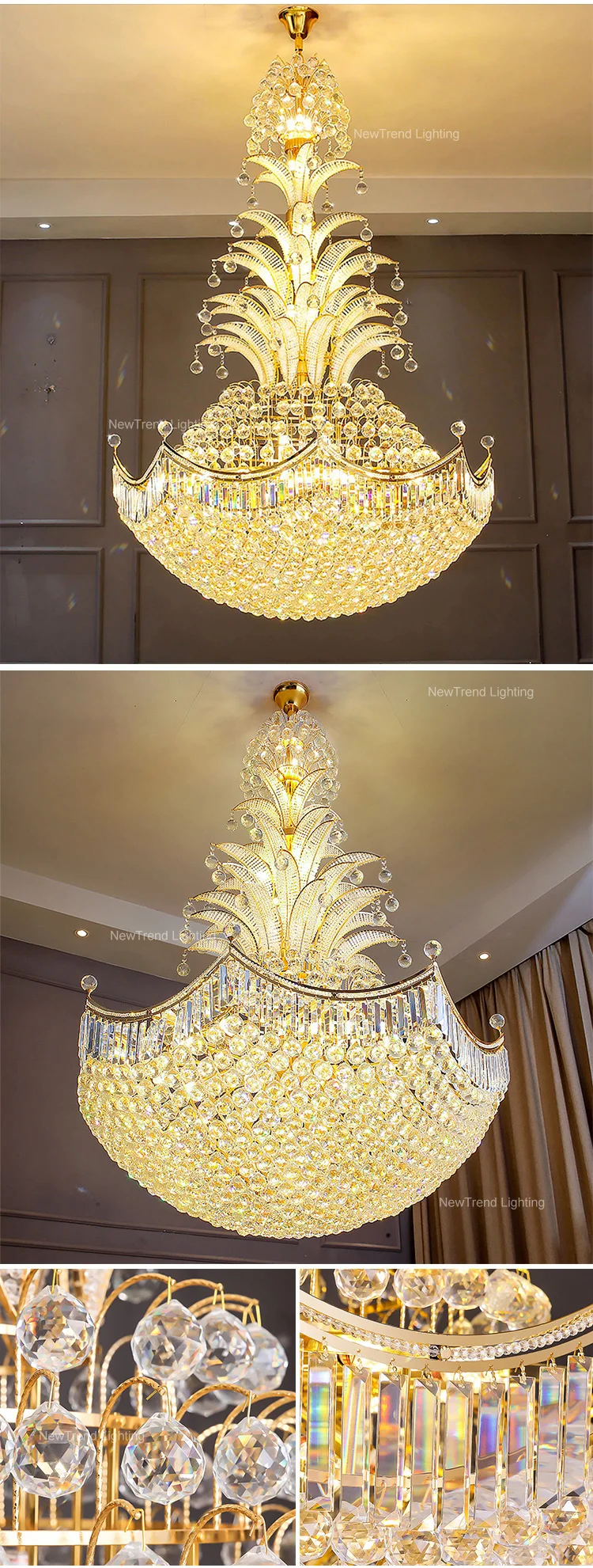 CPL-204 Custom Large Indoor Decoration Hotel Church Staircase Luxury LED Crystal Chandelier Lamp details