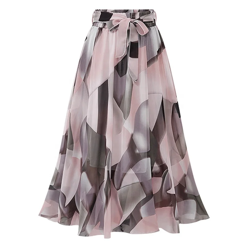 Women Tutu Tulle Skirt Elastic High Waist Layered Skirt Floral Print Mesh A-Line Midi Skirt