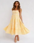 Women Pleated Tiered Skirt Dress Cross Back Ruffle Midi Dress Women Summer Plus Size Casual Dresses