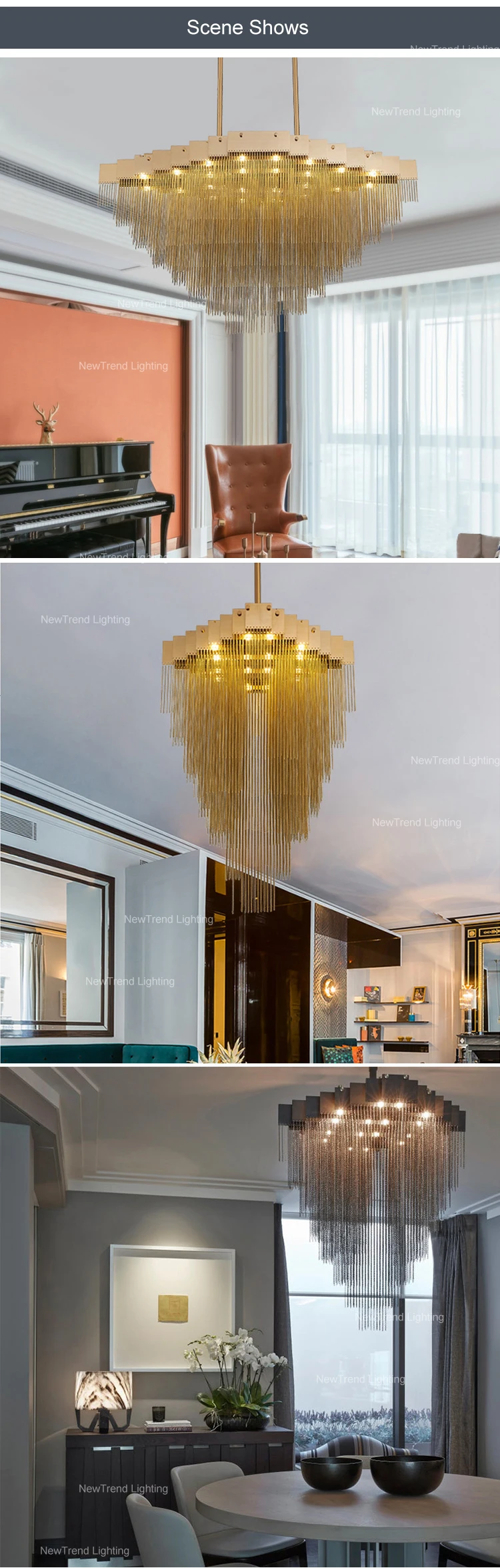 CPL-234 New Product Indoor Decoration Gold Color Fixture Villa Restaurant Aluminum Chain Chandelier supplier