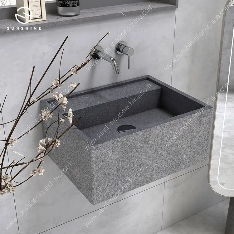 China Factory Black Granite Wall Mounted Sinks Stone Boards Jointed Wash Basin