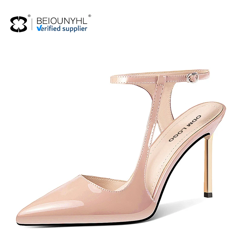 Custom Sexy Party Office Ladies Sandals Shoes Pointed Toe With Buckle Slingback Woman Supper Metal Thin High Heel Pumps Sandals