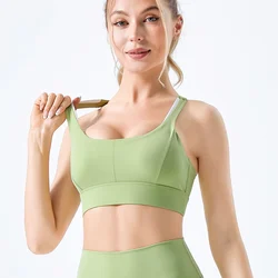 New Color Matching Shoulder Strap Yoga Running Fitness Dance Womens High Impact Sports Bra Racerback Crop Tank Top
