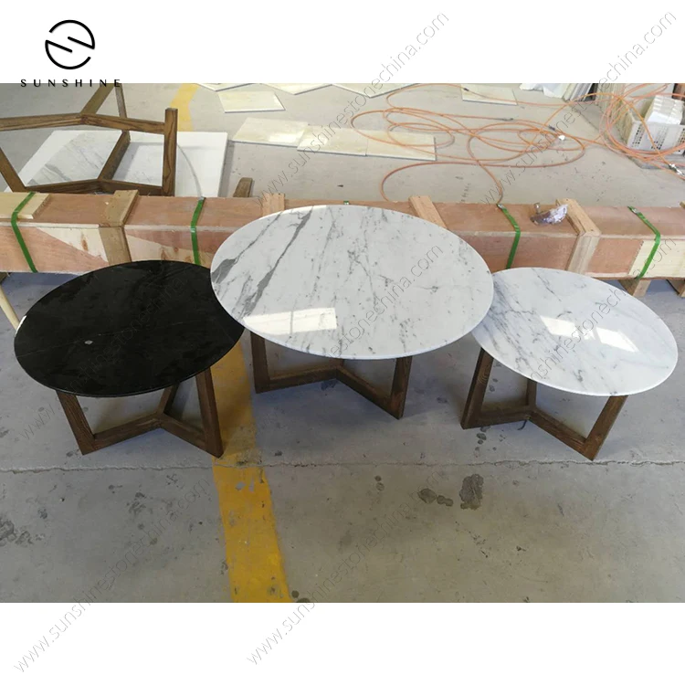 Nordic Wrought Luxury Nesting Wooden Legs Living Room Sofa Furniture Marble Coffee Table