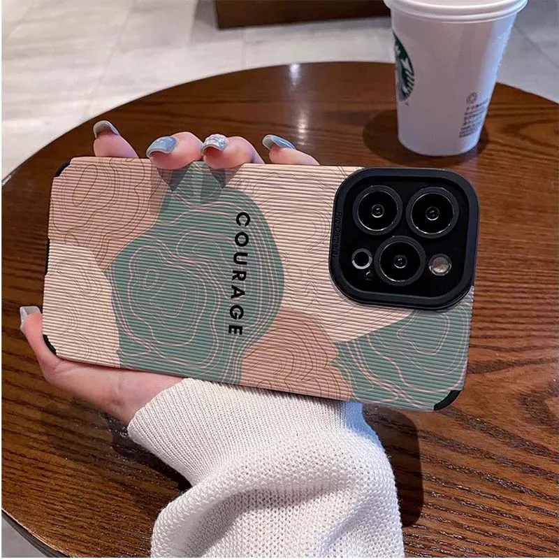 Courage Color Wave Printing Soft TPU Artificial Leather Mobile Phone Cover Case For Iphone 7 8 X Xr Xs 11 12 13 14 15 16 Pro Max