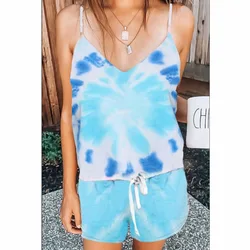 Hot sale summer tie-dye leopard modal designer satin wholesale pajamas for women set
