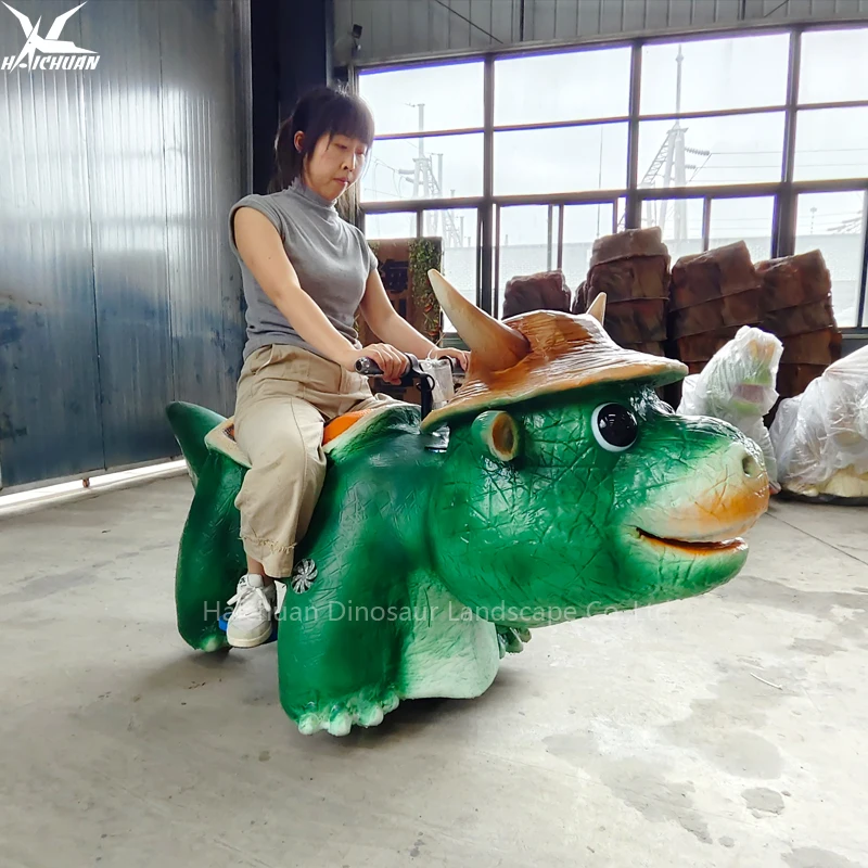 product dino scooter baby coin operated electric animatronic walking cartoon dinosaur ride car cute hat for metal sports park airport-2