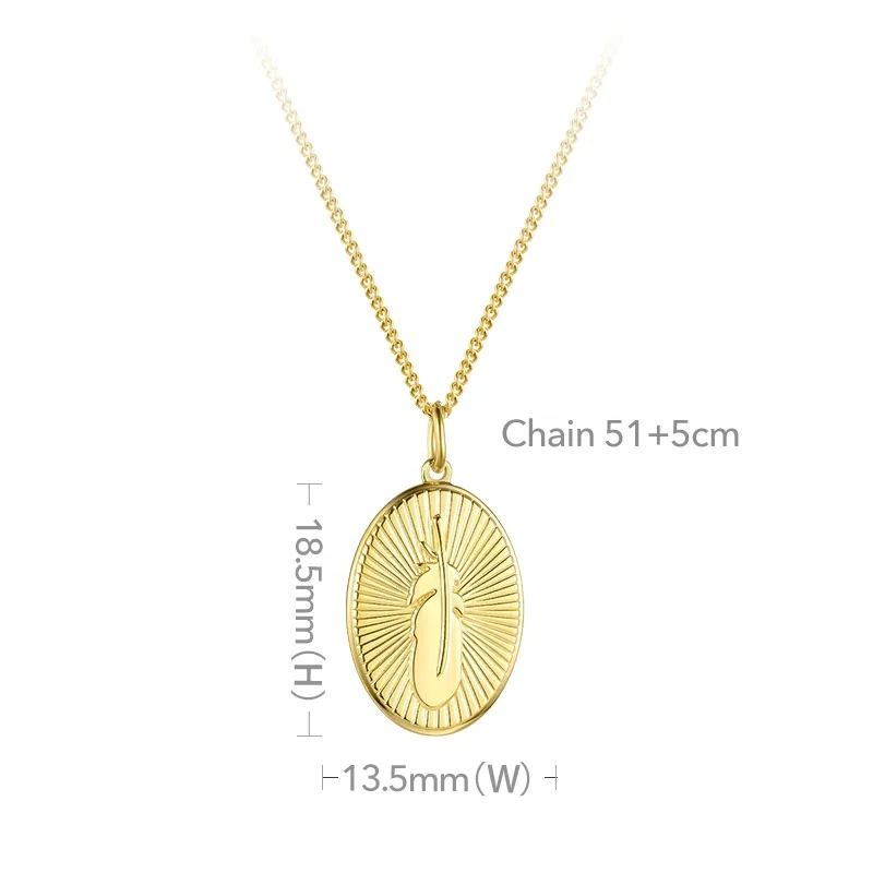 18K Gold Plated Stainless Steel Jewelry Metal Chain Oval Feather Pendant Accessories Necklaces P193044