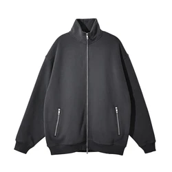 Custom Plus Size Two Way Zipper Pocket Polar Fleece Jackets Blank Stand Collar Cotton Leisure Men's Jacket