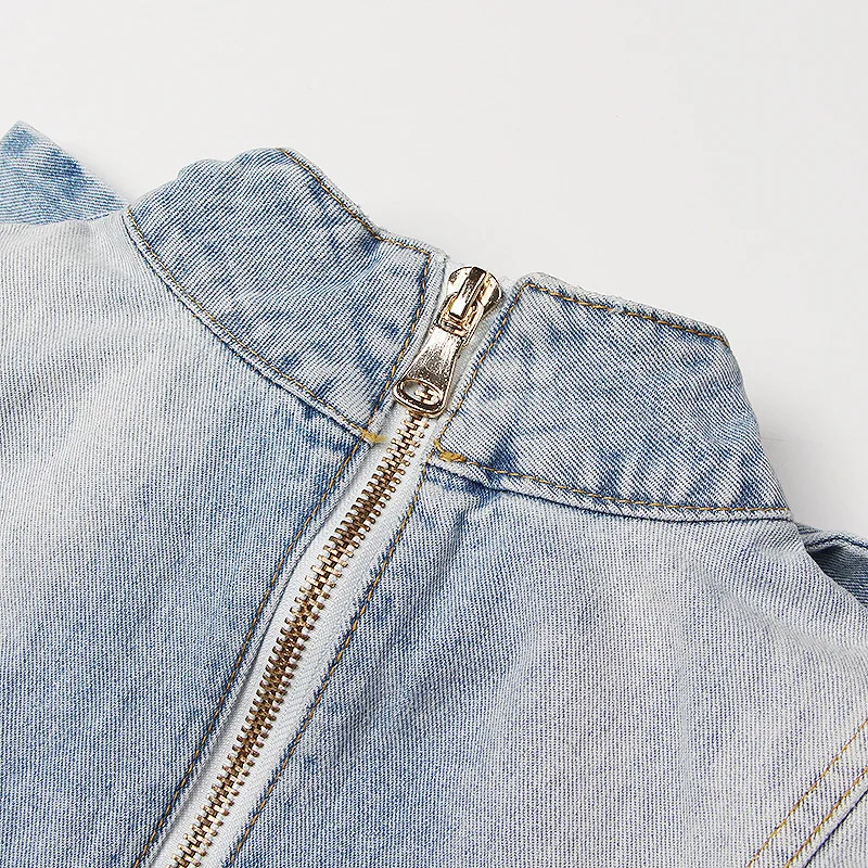 Versatile Bow Top Back Zipper Decoration Women's Denim Shirt supplier