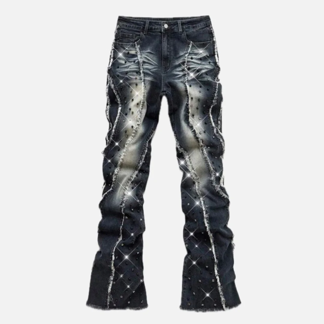product custom luxury vintage washed mens jeans beaded rhinestone embellished streetwear wide leg denim pants oem odm custom available-4