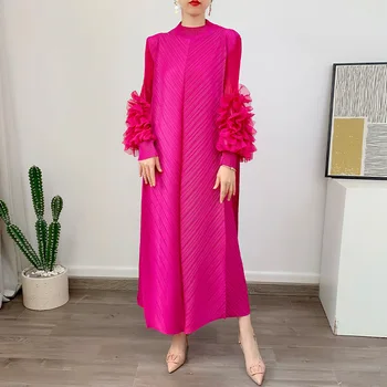 Wholesale Custom Fashion Pleated Original Quality Early Autumn New Product Long Sleeved Ruffled Edge High Elastic Dress