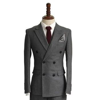 double breasted made to measure wool fabric customized men suit (SHM1044)