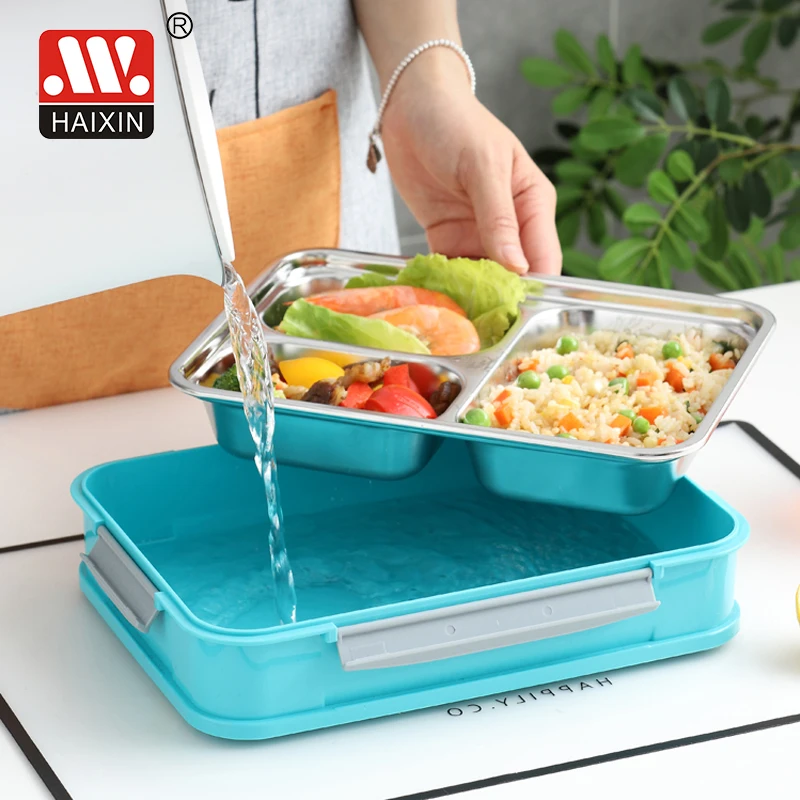 Haixing Stainless Steel 3 Compartment Children Bento Lunch Box For Kids Food Container