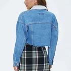 Denim Jacket Ladies Denimdenim Fashion Fleece-Collar Denim Jacket Ladies Crop Raw Hems Slim Fit Casual Jeans Jacket